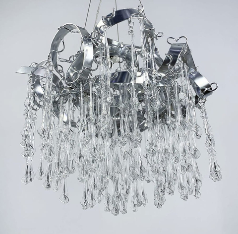 Підвісний світильник в кольорі хром з скляними закрученими підвісами Ø 60 см