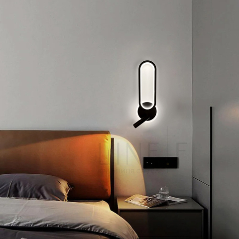 Бра в черном корпусе со светодиодным овальным кольцом и спотом 43х16 см