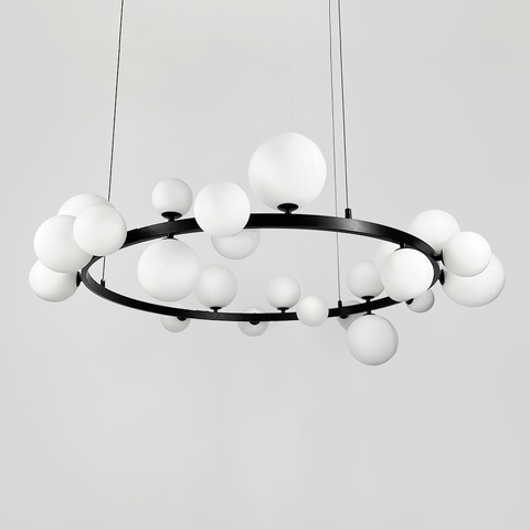 Кольцевая люстра с 24 белыми плафонами в черном корпусе Ø 120 см