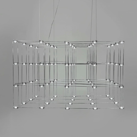 Срібна геометрична люстра у формі паралелепіпеда 95*60*60 см