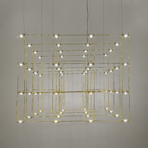 Золотая геометрическая люстра в форме параллелепипеда 72*60*60 см