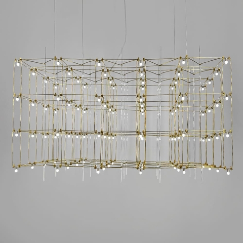 Золота люстра у формі паралелепіпеда 120х60х60 см