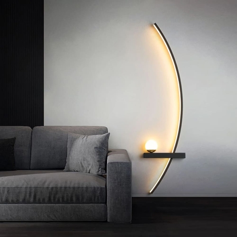 Черное дуговое бра с белым плафоном в правом корпусе 100 см