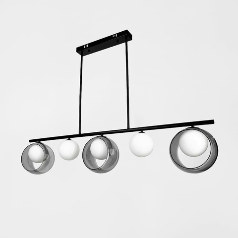 Видовжений світильник із 5-ма білими плафонами у чорному корпусі 110 см