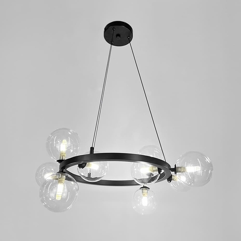 Кільцева чорна люстра з 9 прозорими плафонами Ø 60 см