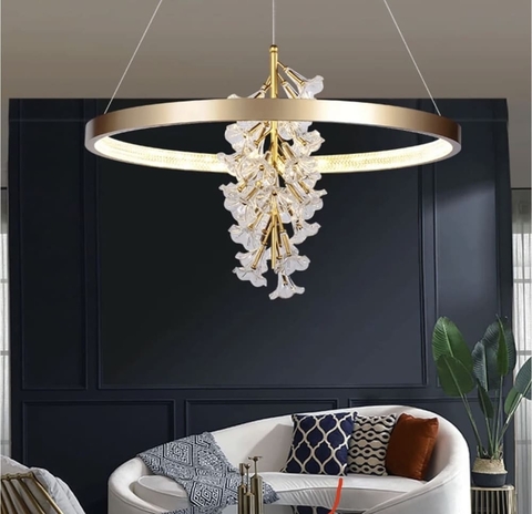 Світлодіодна латунна люстра із ніжними квітами Ø 80 см