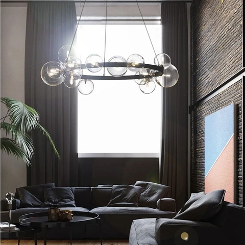 Кольцевая черная люстра с 14 прозрачными плафонами Ø 75 см