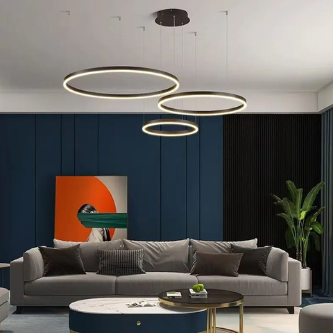 Підвісна люстра на три led кільця у чорному каркасі 60+40+20 см