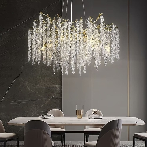 Изысканная подвесная золотая люстра с хрустальными камнями Ø 100 см