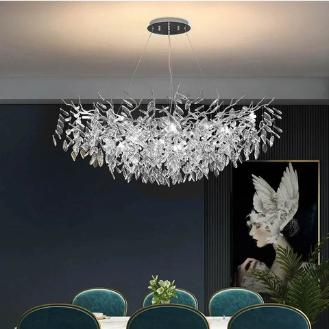Вишукана срібна люстра DIAMINA з кришталевим камінням Ø 100 см