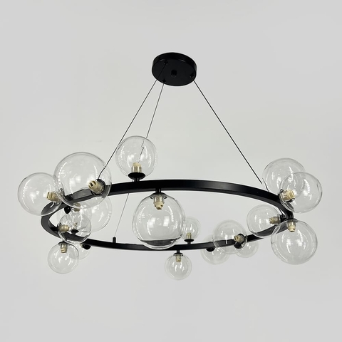 Кільцева чорна люстра з 18 прозорими плафонами Ø 95 см