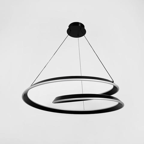 Підвісна кільцева люстра в чорному перекрученому корпусі Ø 80 см