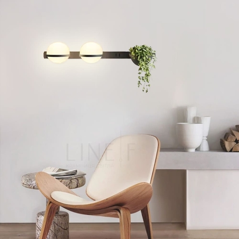 Бра ліве у чорному видовженому корпусі із 2-ма плафонами та підставкою 60х17 см