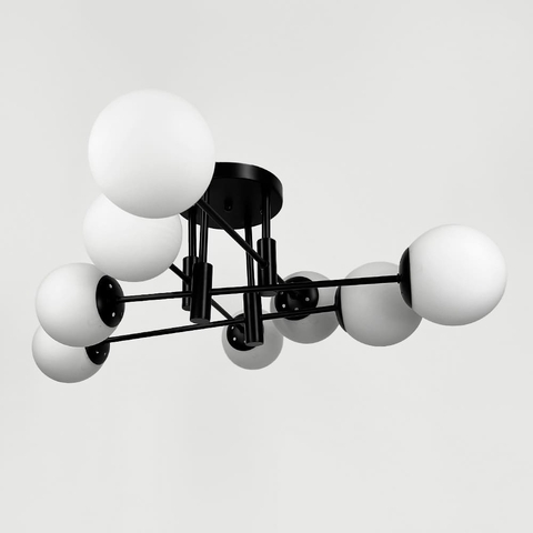 Стельова чорна люстра на 8 білих плафонів Ø 80 см