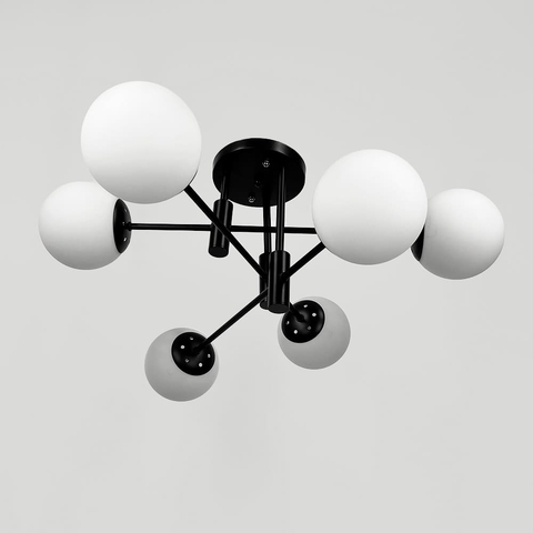 Стельова чорна люстра на 6 білих плафонів Ø 65 см