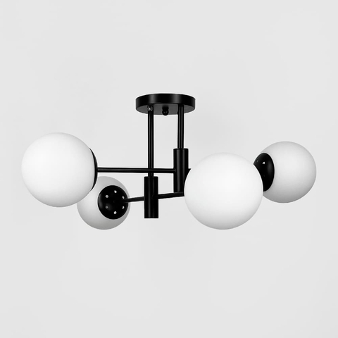 Стельова чорна люстра на 4 білих плафонів Ø 55 см
