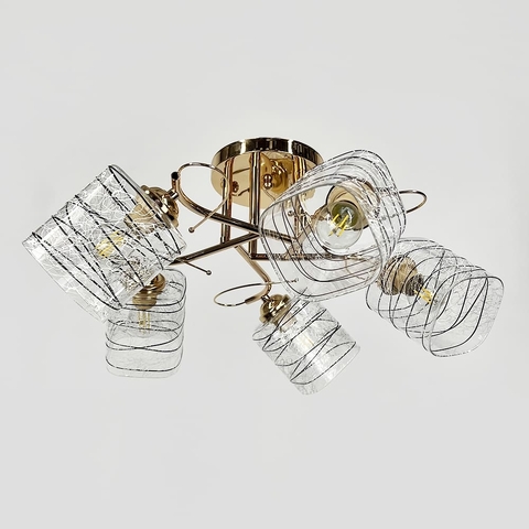 Люстра золота на 5 плафонів з чорно-білими візерунками