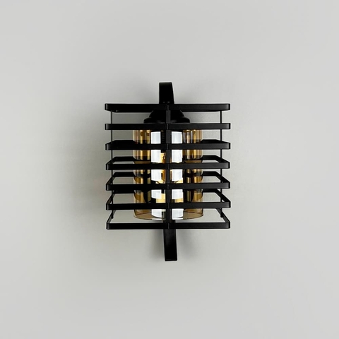 Металеве бра в стилі Лофт у чорному корпусі 30х16 см з янтарним плафоном