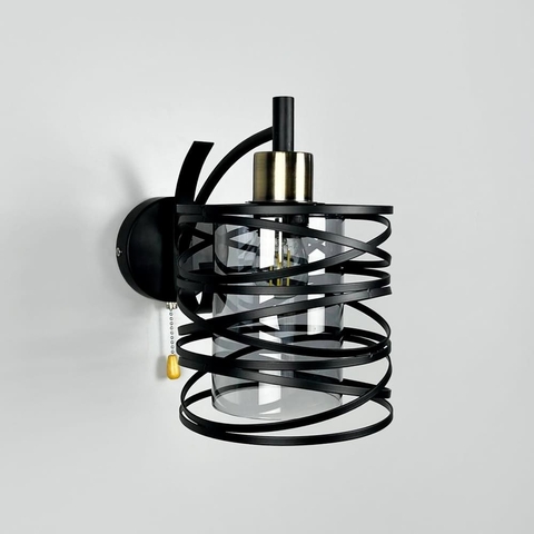 Чорне металеве бра Лофт у корпусі 25х16 см з графітовим плафоном