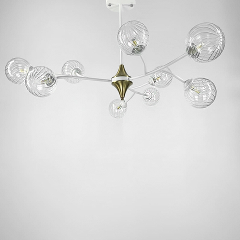 Біла люстра із поворотними гілочками на 9 плафонів