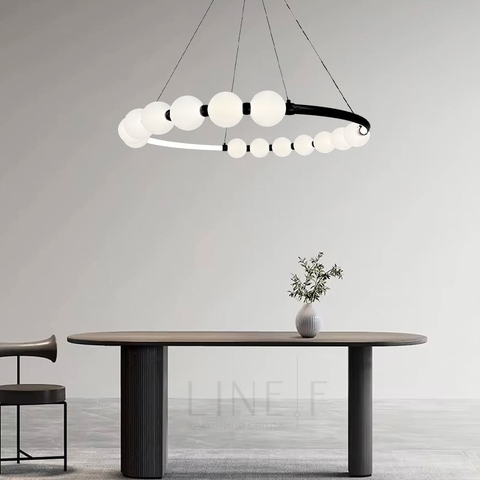 Чорна люстра Nordic Pearl з плафонами-перлинками Ø 80 см