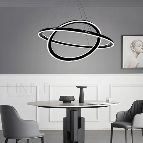 Сучасна підвісна люстра з двома чорними кільцями Ø 80+60 см