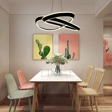 Підвісна кільцева люстра в переплетеному чорному корпусі 63х20 см