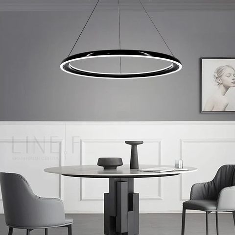 Сучасна підвісна люстра з чорним кільцем Ø 80 см