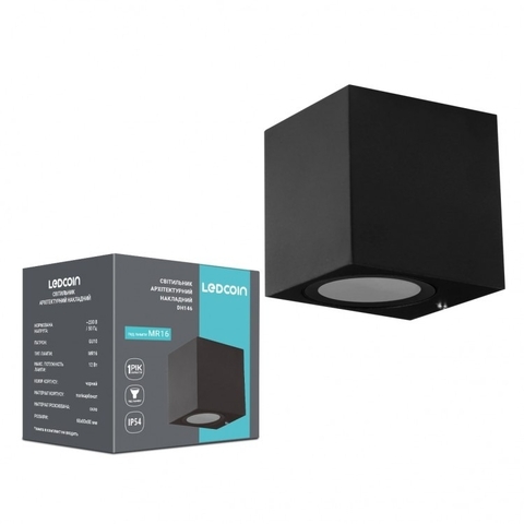 Архітектурний накладний світильник Ledcoin під лампу чорний квадрат 68*80*80 мм
