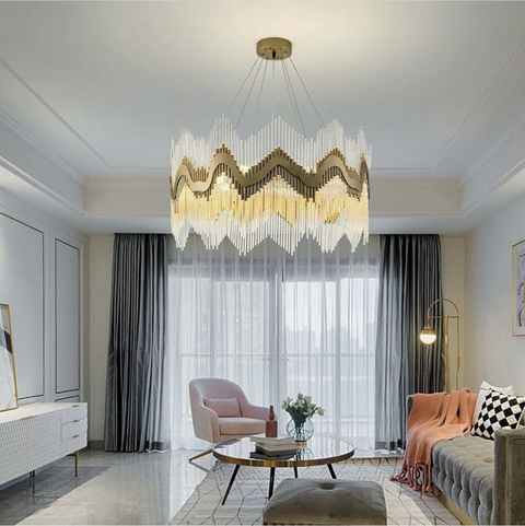 Люстра кільце з тонкими скляними паличками в розкішному бронзовому відтінку