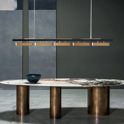 Видовжений світильник на 5 латунних модулів довжиною 220 см