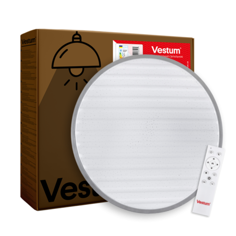 Стельовий світильник GRILL зоряне небо 72W 375*60мм 3000К- 6500К 5600Lm з пультом срібний