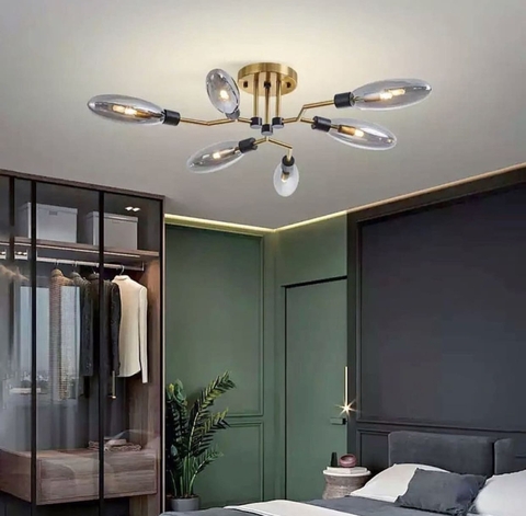 Стельова люстра на 6 видовжених графітових плафонів