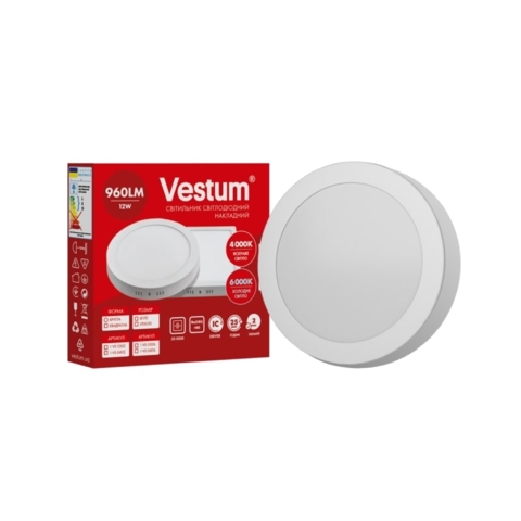Круглий світлодіодний накладний світильник Vestum 12W 6000K 220V