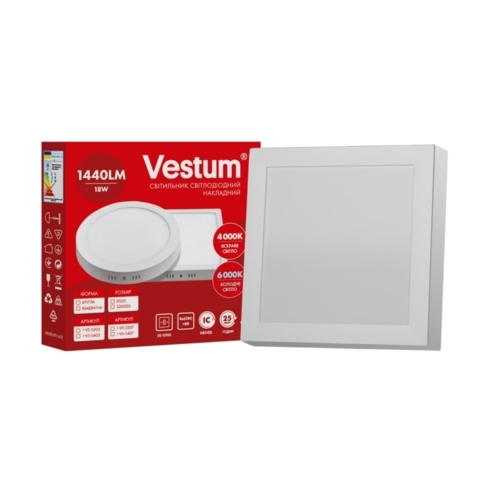 Квадратний світлодіодний накладний світильник Vestum 18W 4000K 220V