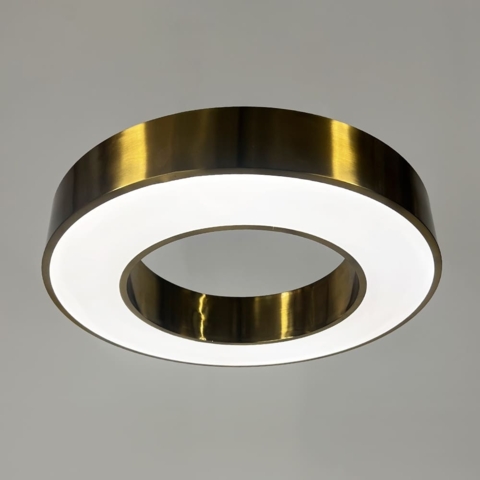 Стельова латунна LED люстра у формі кільця Ø 50х8 см