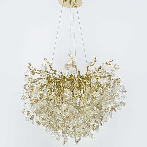 Підвісний світильник в золотистому корпусі з пластинами з комбінованого скла Ø 60 см