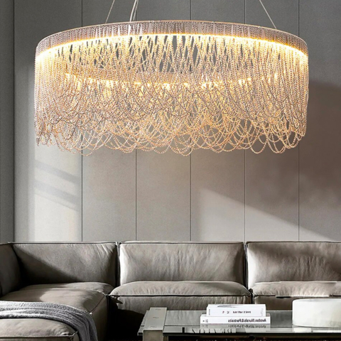 Розкішна кругла люстра з підвісними ланцюжками Ø 80 см