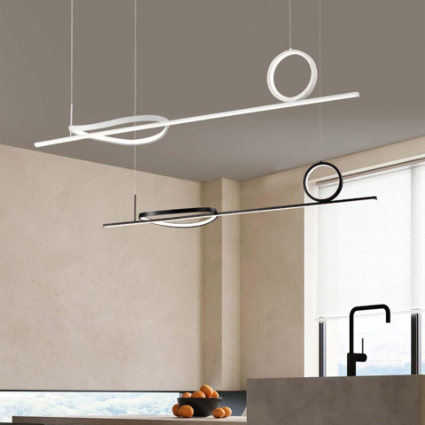 Видовжена підвісна люстра у білому каркасі 120 см