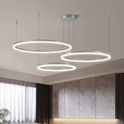 Світлодіодна люстра на три кільця 60+50+40 см у хромованому каркасі