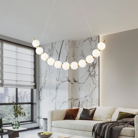 Світлодіодна дугова люстра PEARLIES на 11 білих кульок довжиною 95 см