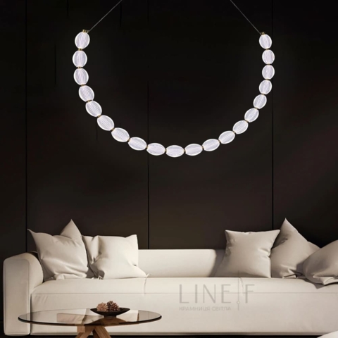 Дугова Led люстра з 20 прозорими рельєфними кульками у корпусі 140 см
