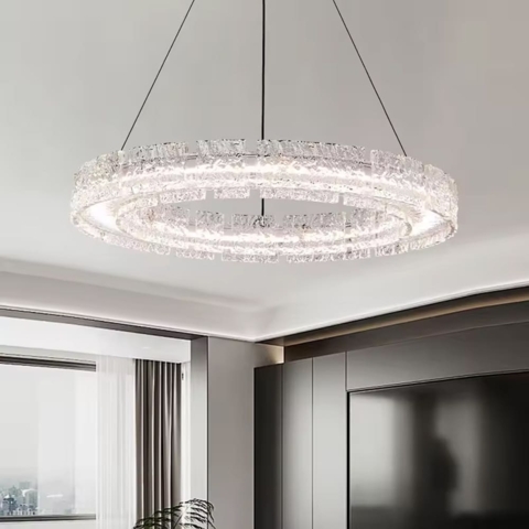 Підвісна люстра із пластинами у вигляді прозорих крижин Ø 60 см