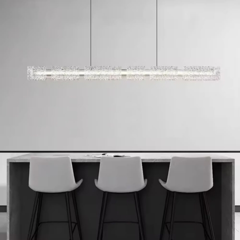 Підвісна видовжена люстра із пластинами у вигляді прозорих крижин 120 см