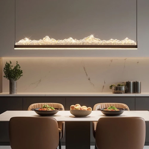 Видовжена люстра з підвісним корпусом у вигляді таючих гір з патиною 120 см