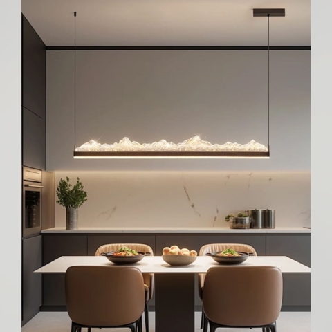 Видовжена люстра з підвісним корпусом у вигляді таючих гір з патиною 100 см