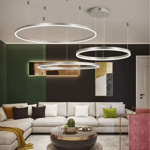 Светодиодная люстра на три кольца 80, 60 и 40 см в хромированном каркасе