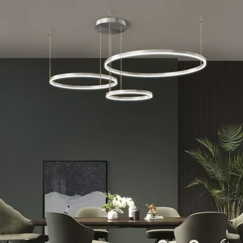 Світлодіодна люстра на три кільця 60+40+20 см у хромованому каркасі 