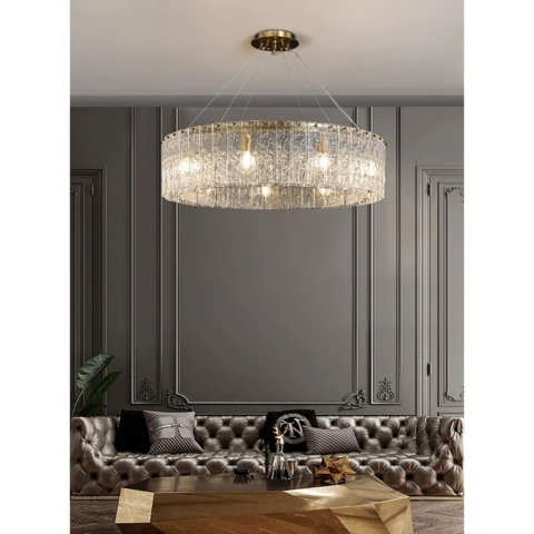 Підвісна латунна люстра із крижаними пластинами Ø 60 см