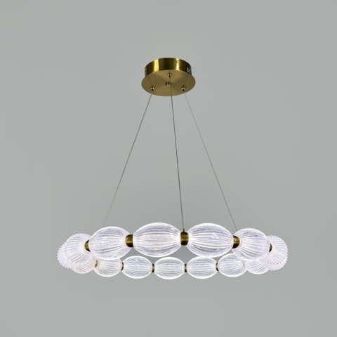 Led люстра з прозорими рельєфними кульками у латунному кільцевому корпусі Ø 58 см